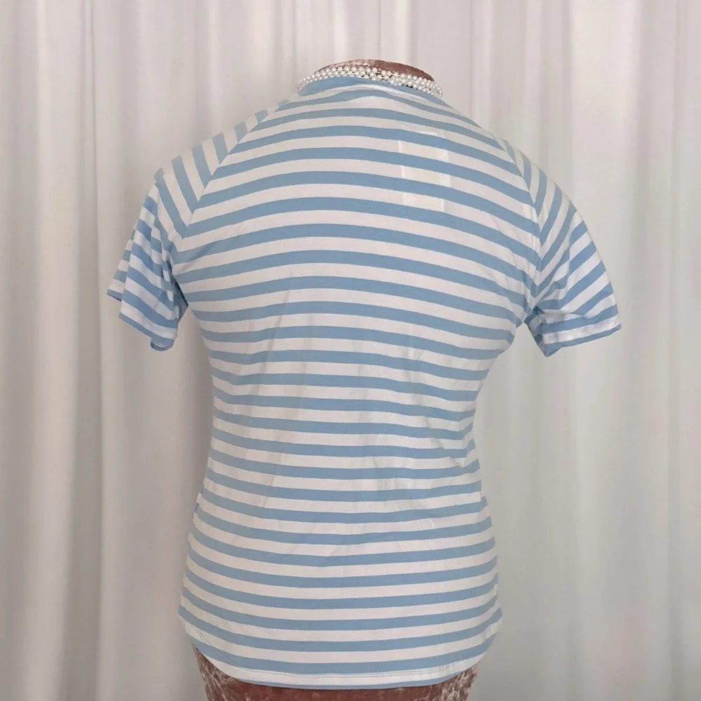 Michael Kors Short Sleeve White and Blue Stripe Women's Shirt (675)